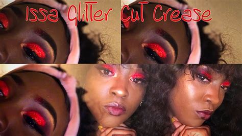 Bomb Red Glitter Cut Crease & Makeup Tutorial For Dark Skin - YouTube