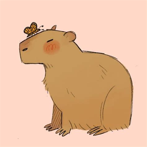 a drawing of a capybara with a butterfly on it's head sitting down