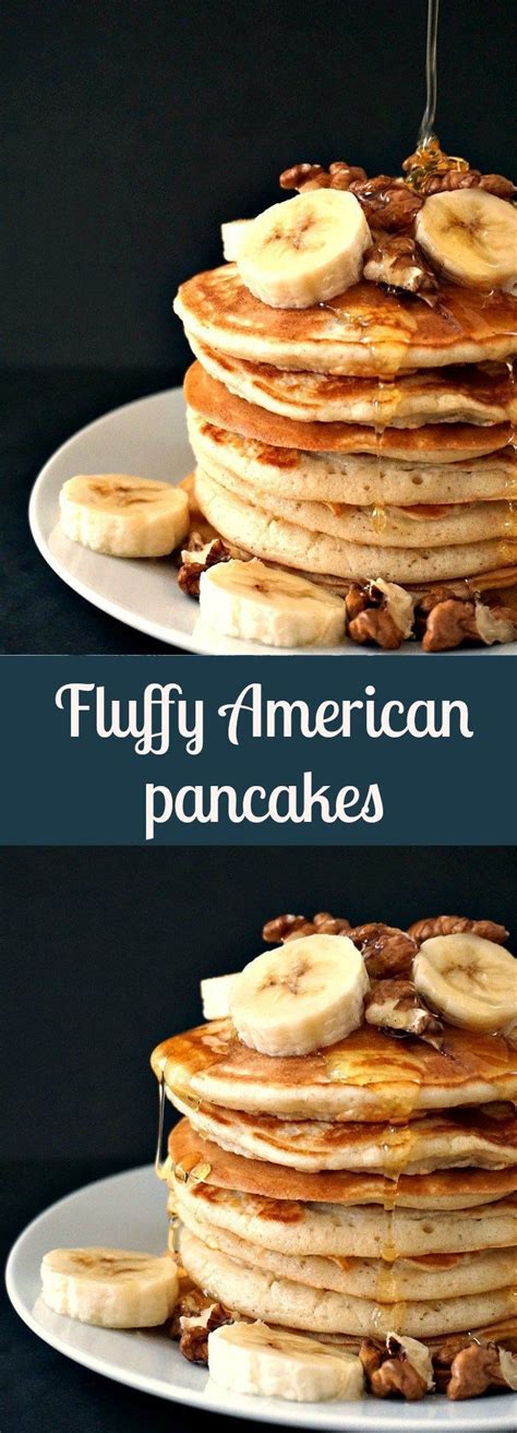 Fluffy American Pancakes with bananas, walnuts and a good squeeze of honey, a healthy breakfast ...