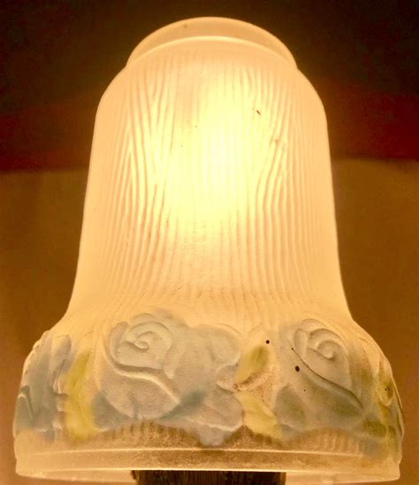 Antique Victorian Frosted Glass Lamp Shade With Blue Hand Painted Flowers | My XXX Hot Girl