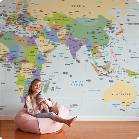 World Map Mural - Buy Online Or Call (03) 8774 2139 | World map wallpaper, Map wall mural, World ...