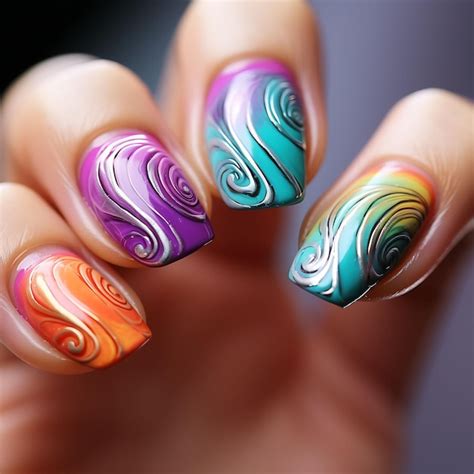 Premium AI Image | Rainbow Swirl Nails Design Vibrant Rainbow Colors Swirling C Concept Idea ...