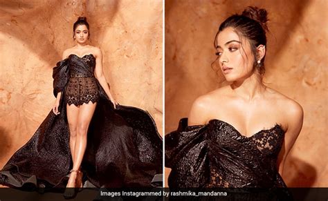 Rashmika Mandanna's Black Lace Mini Dress With A Flowing Train Rakes In ...