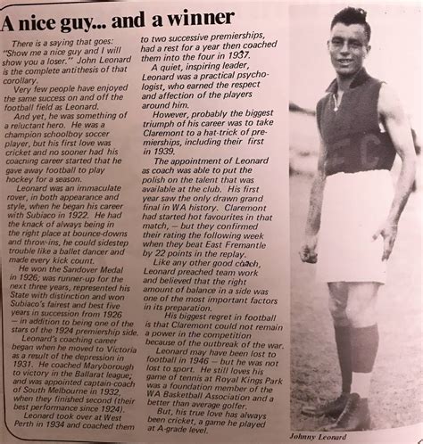 John Leonard A Nice Guy and Winner – Claremont Football Club History