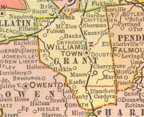 Grant County, Kentucky vintage 1905 Map, Williamstown, KY