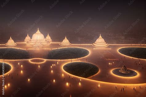 night view of akshardham temple in delhi, india. Generative AI Stock Illustration | Adobe Stock