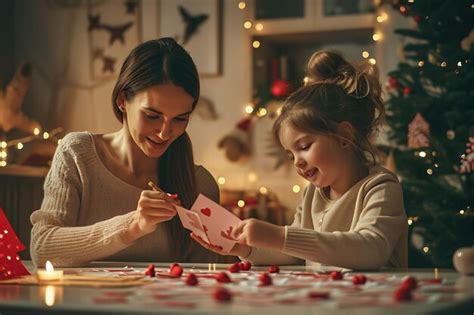 Mother and Daughter Creating Valentine Cards | Premium AI-generated image