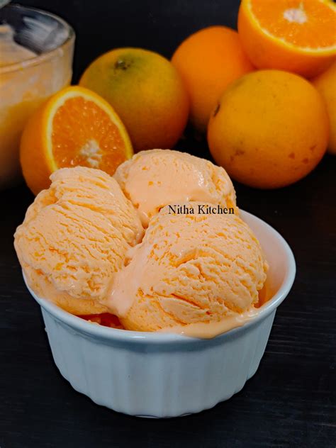 No Churn Eggless Orange Ice Cream Recipe - Nitha Kitchen