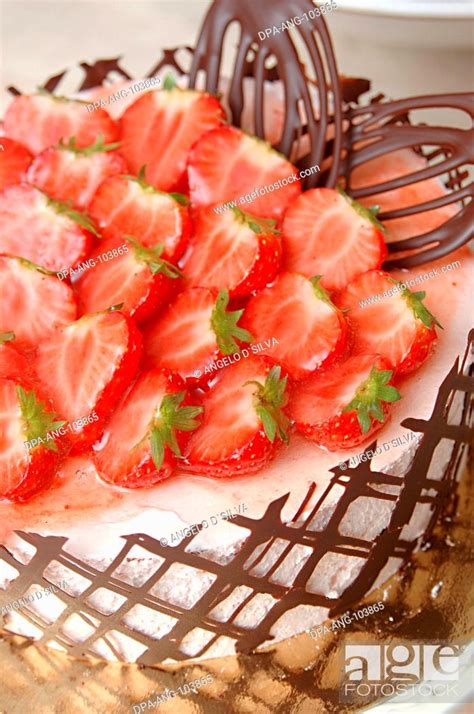 Food , Strawberry Mousse cake decorated with Strawberry and chocolate net, Stock Photo, Picture ...
