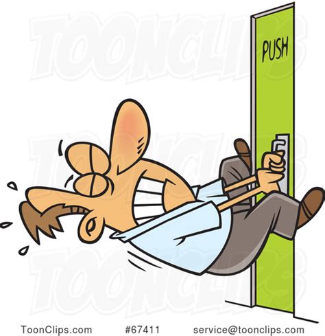 Cartoon White Guy Trying to Pull Open a Door That You Push #67411 by Ron Leishman