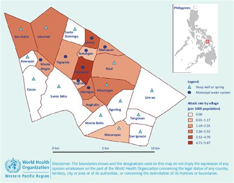 Attack rate and water supply by village, Kananga, Leyte, 11 November–10 ...