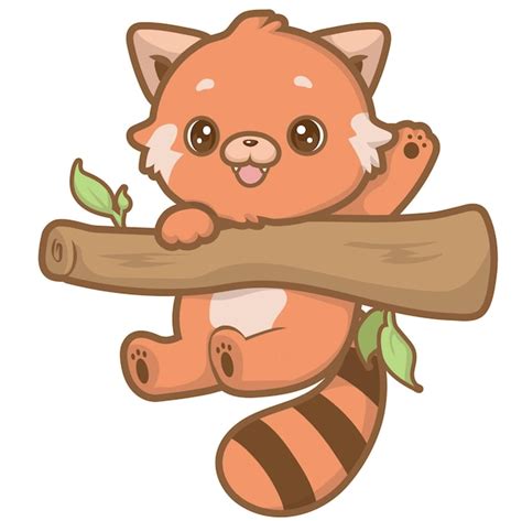 Logotipo de personaje lindo panda rojo colgando de un árbol estilo de ...