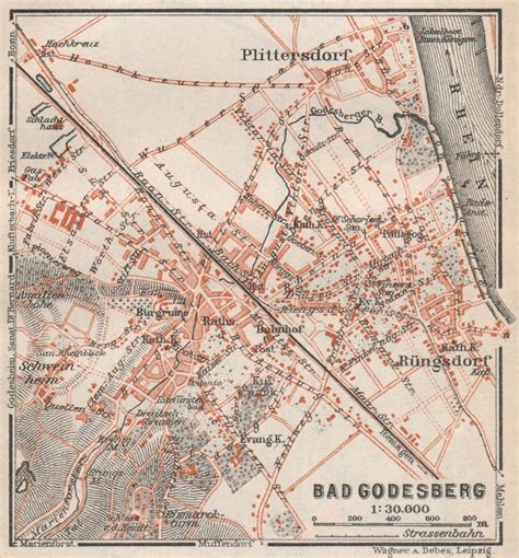 BAD GODESBERG town city stadtplan. Bonn Nordrhein-Westfalen karte.SMALL ...