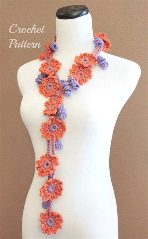 CROCHET PATTERN Crochet Flower Scarf Pattern Crochet Scarf - Etsy