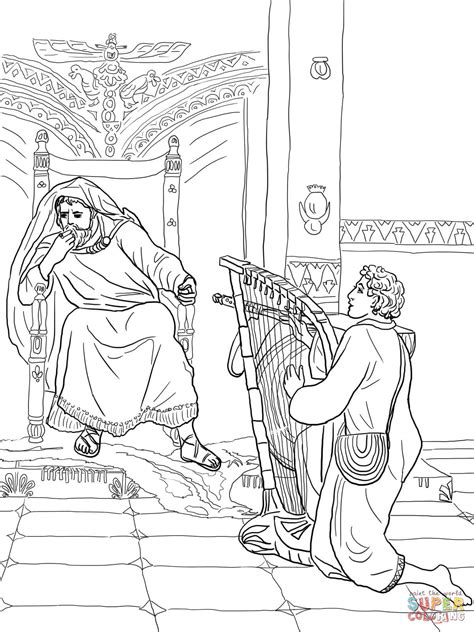 David Plays the Harp for Saul coloring page | Free Printable Coloring Pages