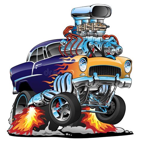 Hot Rod Race Car Engine Cartoon, Lots of Chrome, Huge Intake, Fat ...