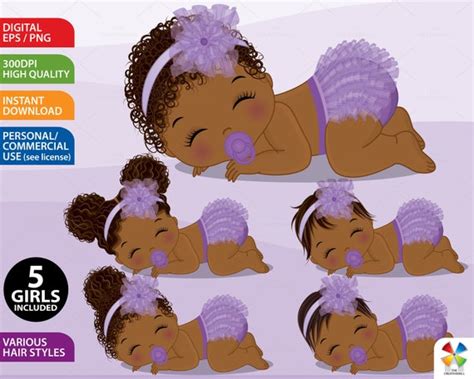 Black Baby Girl Clipart Vector Newborn Clipart Purple Baby - Etsy