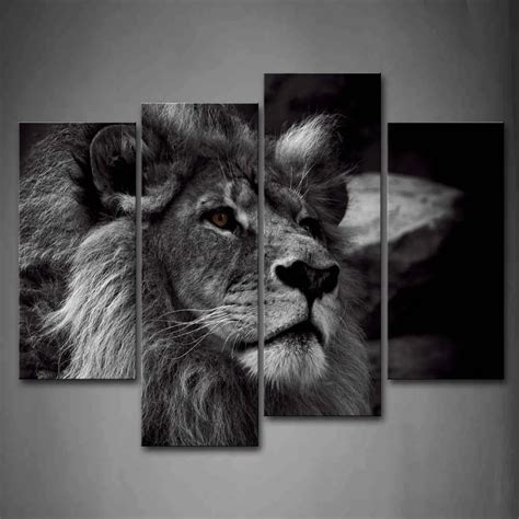 Black and White Lion Head Animal Wall Art Modern Painting Pictures Print on Canvas The Picture ...