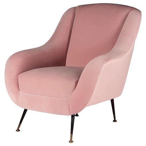 Mid-Century Style Tufted Lounge Chair with Brass Legs in Blush Pink ...