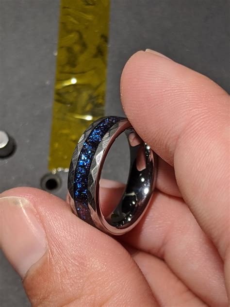 blue mens opal ring. Galaxy opal. Tungsten ring for men. meteorite opal ...