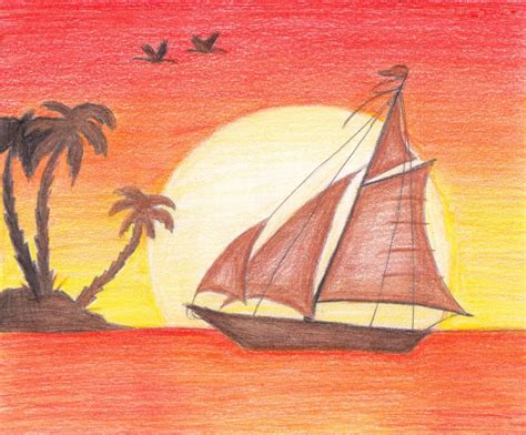 Sunset Scenery Sunset Drawing Easy Pencil - How to draw sea beach ...