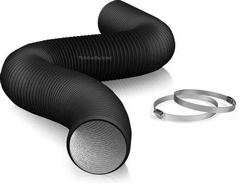 TerraBloom 8" Air Duct - 8 FT Long, Black Flexible Ducting with 2 Clamps, 4 Layer HVAC ...