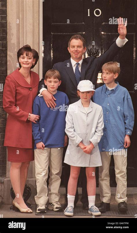 New Prime Minister Tony Blair poses with his family, wife Cherie, and children (l to r) Nicky ...