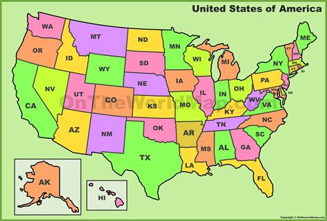 U.S. State Abbreviations Map - Ontheworldmap.com