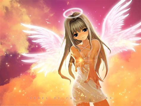 wallpapernarium: Una linda chica ángel anime de las estrellas caidas, que esta en el cielo