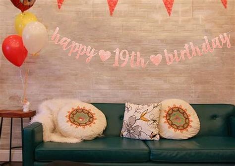 19th Birthday Banner For Girls Rose Gold Birthday Party Decorations ...