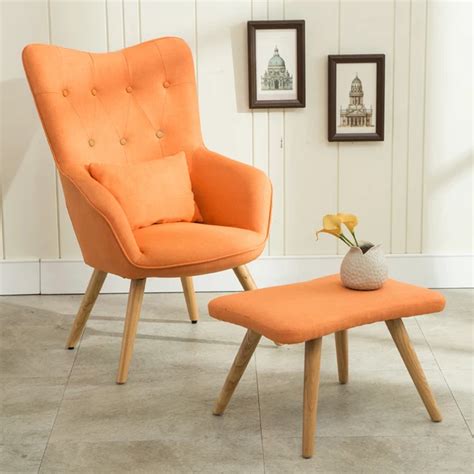 Mid Century Modern Armchair and Footstool Set in Linen Upholstery ...