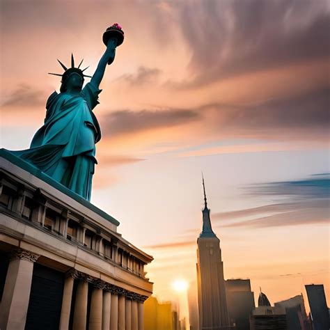 Premium AI Image | Statue of Liberty on the sunset