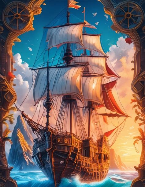Retro Illustration Of A Pirate Ship Free Stock Photo - Public Domain Pictures
