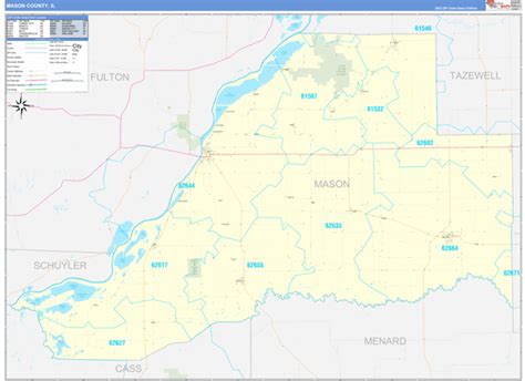 Mason County, IL Zip Code Wall Map Basic Style by MarketMAPS - MapSales