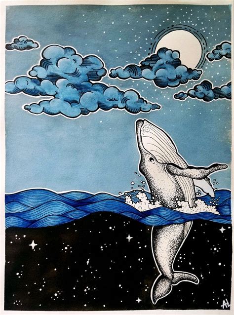 Space Whale, Watercolor and Ink, 5x7" : Art | Whale art, Art drawings ...