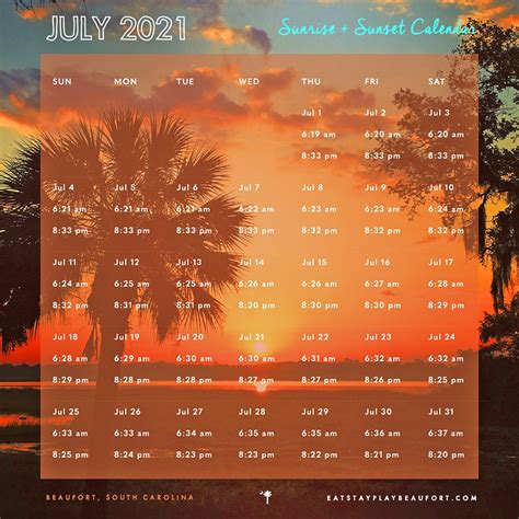 Beaufort, SC Sunrise and Sunset Times Calendar ~ 2021