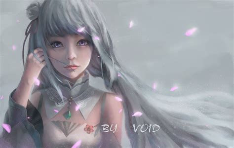 close collar emilia gray hair long hair petals purple eyes re:zero kara hajimeru isekai seikatsu ...