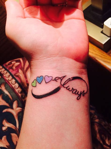 Always infinity with kids birthstone colors Small Infinity Tattoos, Small Wrist Tattoos, Small ...