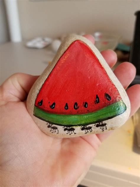 watermelon summer rock painting idea - how cute is this with the ants?! | Painted rocks, Painted ...