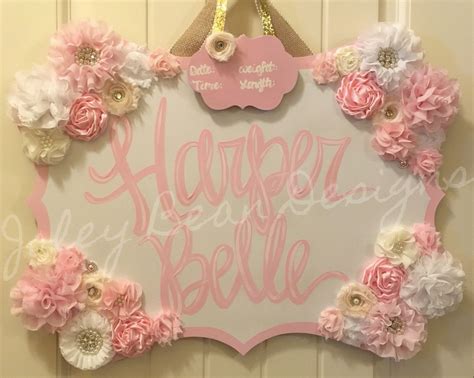 Joley Bean Designs, baby girl nursery, hospital door hanger, floral ...