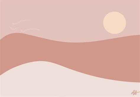 an abstract pink and beige background with birds flying in the sky