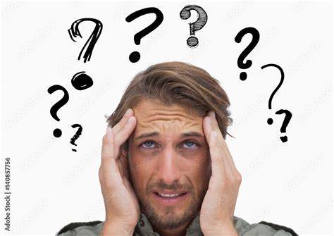 Confused man with graphic question mark over head Stock Photo | Adobe Stock