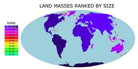 Land masses ranked by size [3000x1500][OC] : MapPorn