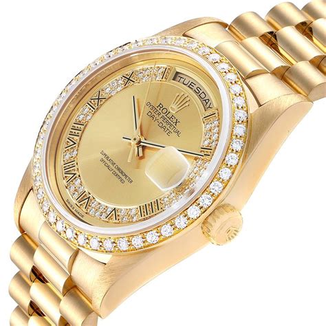 Rolex President Day Date 36mm Yellow Gold Diamond Mens Watch 18348 ...