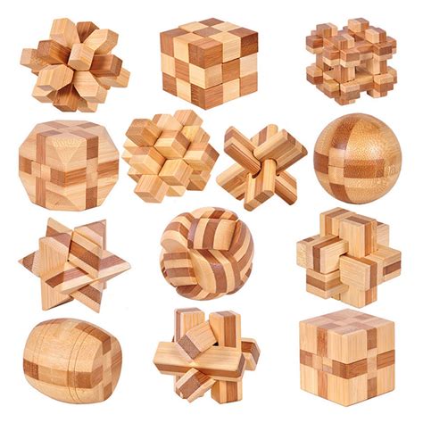 alextreme 13Pcs 3D Wooden Puzzles Kongming Luban Lock Iq Test Toy for Kid Teens Adults 3D Jigsaw ...