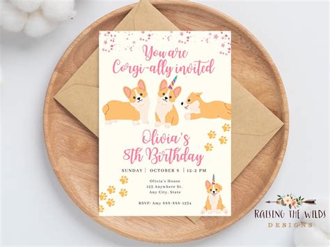 Corgi Birthday Invitation, Digital Girls Birthday Invite, Corgi ...