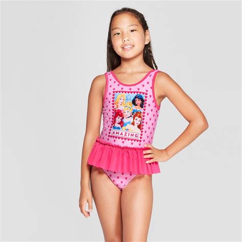 Girls' Disney Princess One Piece Swimsuit - Pink XS | Swimwear girls, Pink swimsuit, Kids ...