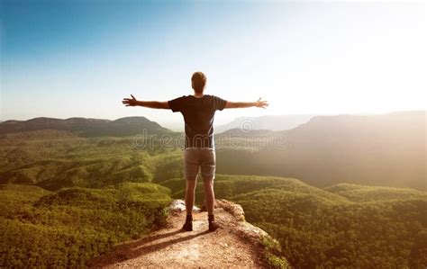 Happy Man Faces Landscape with Forest Stock Photo - Image of person, blue: 174763340