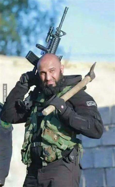 Abu-Azrael, the "Angel of Death", fighting alongside our troops, against ISIS. Oh, and he runs ...