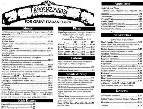 Menu of Argenziano's in Vail, AZ 85641